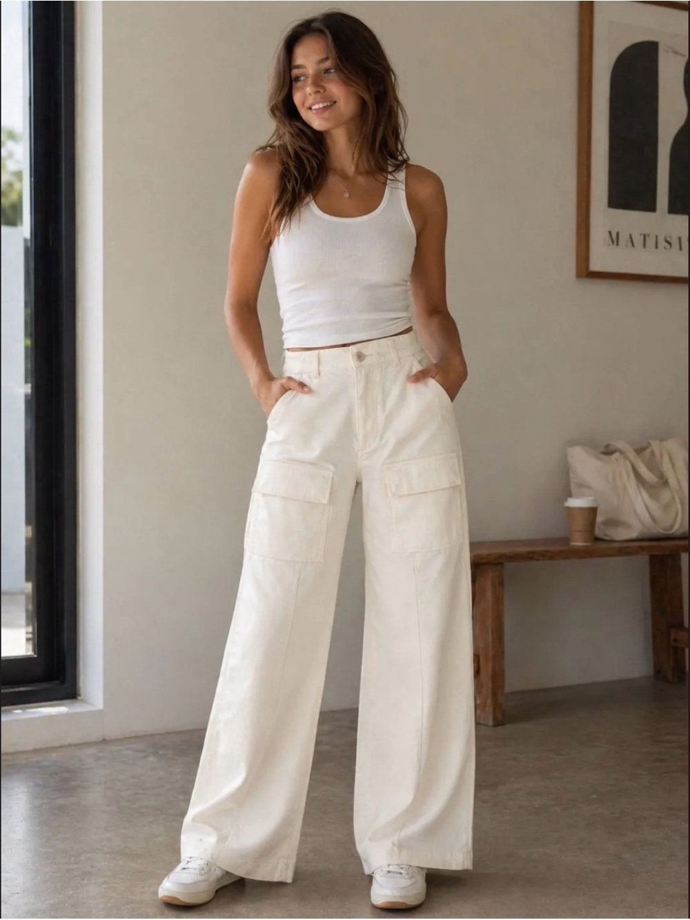 Ralph Lauren Wide Leg Cargo Pants in Off-White - Picture 2 of 4